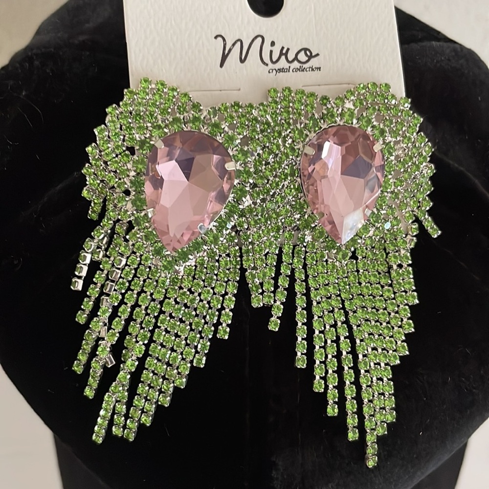 Rhinestone Pink and Green Earrings
